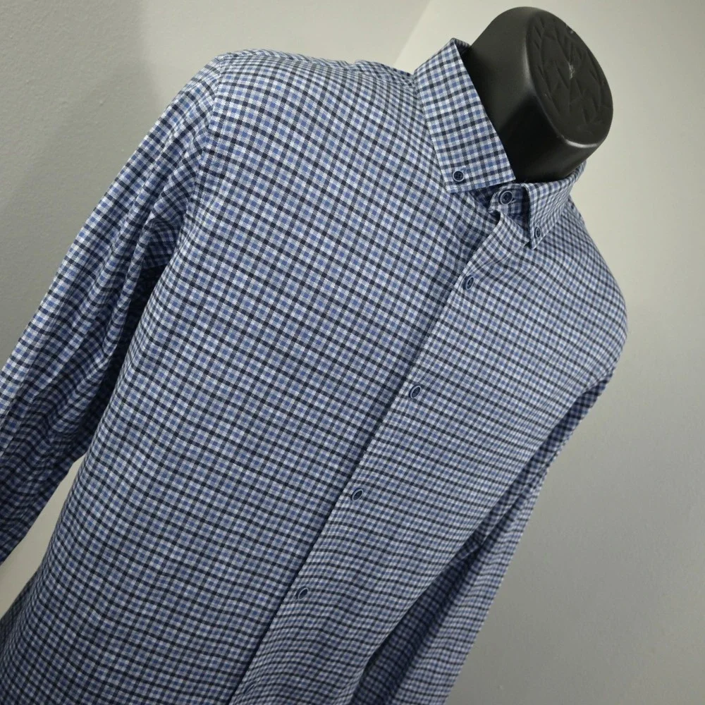 Bugatchi OoohCotton Tech Dress Shirt Mens Size Large Plaid Long Sleeve Stretch